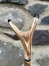 Load image into Gallery viewer, Hazel Wood Antler Handle Wading Staff Stick