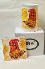 Load image into Gallery viewer, Highland cow China mug cockerel China mug gift set by Helen Elizabeth Studios