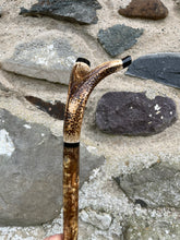 Load image into Gallery viewer, Hazel wood antler handled, handmade wooden walking sticks thumbsticks hiking sticks by Helen Elizabeth Studios