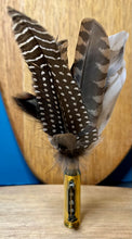 Load image into Gallery viewer, Natural Feather Cartridge Pin/Brooch for Hat, Lapel or Wrap (2)