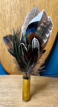 Load image into Gallery viewer, Natural Feather Cartridge Pin/Brooch for Hat, Lapel or Wrap (8)