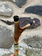 Load image into Gallery viewer, Mallard Hand Painted on Antler Handle Hazel Thumbstick by Helen Elizabeth Studios