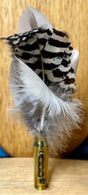 Load image into Gallery viewer, Natural Feather Cartridge Pin/Brooch for Hat, Lapel or Wrap (16)