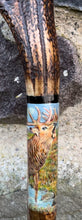 Load image into Gallery viewer, Roaring Stag Painted on Antler Handle Hazel Thumbstick by Helen Elizabeth StudiosHelen