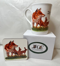 Load image into Gallery viewer, Badger owl fox otter China mug and coaster gift set by Helen Elizabeth Studios