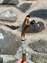 Load image into Gallery viewer, Mallard Hand Painted on Antler Handle Hazel Thumbstick by Helen Elizabeth Studios