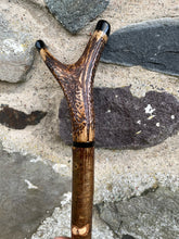 Load image into Gallery viewer, Hazel Wood Thumbstick with Antler Handle (P)