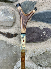 Load image into Gallery viewer, Swans on a Lake Hand Painted Hazel Antler Handle Thumbstick