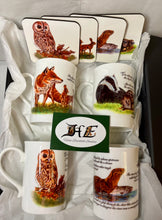 Load image into Gallery viewer, Badger owl fox otter China mug and coaster gift set by Helen Elizabeth Studios