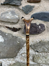 Load image into Gallery viewer, Hazel wood antler handled, handmade wooden walking sticks thumbsticks hiking sticks by Helen Elizabeth Studios