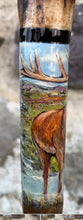 Load image into Gallery viewer, Roaring Stag Painted on Antler Handle Hazel Thumbstick by Helen Elizabeth StudiosHelen