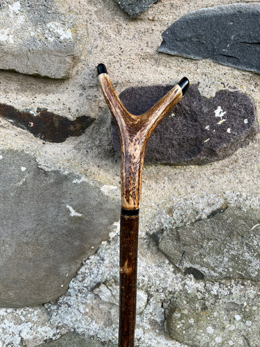 Hazel wood antler handled, handmade wooden walking sticks thumbsticks hiking sticks by Helen Elizabeth Studios