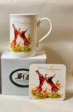 Load image into Gallery viewer, Wild hare boxing hare China mug and coaster by Helen Elizabeth Studios