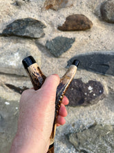 Load image into Gallery viewer, Hazel Wood Thumbstick with Antler Handle (K)