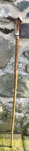 Load image into Gallery viewer, Hazel wood antler handled, handmade wooden walking sticks thumbsticks hiking sticks by Helen Elizabeth Studios