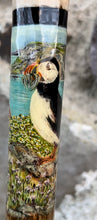 Load image into Gallery viewer, Puffins on the Rocks. Hand Painted Hazel Antler Handled Thumbstick