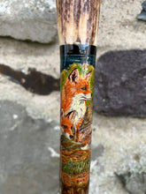 Load image into Gallery viewer, Foxes Painted on Antler Handle Hazel Thumbstick by Helen Elizabeth StudiosHelen