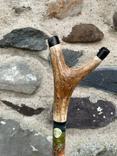 Load image into Gallery viewer, Foxes Painted on Antler Handle Hazel Thumbstick by Helen Elizabeth StudiosHelen