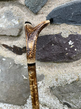 Load image into Gallery viewer, Hazel wood antler handled, handmade wooden walking sticks thumbsticks hiking sticks by Helen Elizabeth Studios