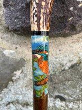 Load image into Gallery viewer, Kingfisher Hand Painted on Antler Handle Hazel Thumbstick by Helen Elizabeth Studios