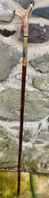 Load image into Gallery viewer, Peacock Displaying Painted on Antler Handle Hazel Thumbstick by Helen Elizabeth Studios