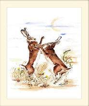Load image into Gallery viewer, Boxing Hare giclee signed limited edition print by Helen Elizabeth Studios