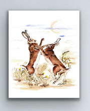 Load image into Gallery viewer, Boxing Hares - Signed Limited Edition Giclee Print by Helen Elizabeth Studios