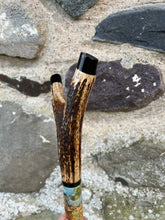Load image into Gallery viewer, Mallard Hand Painted on Antler Handle Hazel Thumbstick by Helen Elizabeth Studios