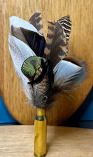 Load image into Gallery viewer, Natural Feather Cartridge Pin/Brooch for Hat, Lapel or Wrap (2)
