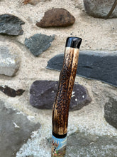 Load image into Gallery viewer, Roaring Stag Painted on Antler Handle Hazel Thumbstick by Helen Elizabeth StudiosHelen