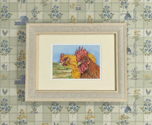 Load image into Gallery viewer, Chicken and Cockerell colouered pencil drawing by Helen Elizabeth Studios