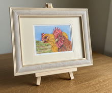 Load image into Gallery viewer, Chicken and Cockerell colouered pencil drawing by Helen Elizabeth Studios