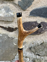 Load image into Gallery viewer, Hazel wood antler handled, handmade wooden walking sticks thumbsticks hiking sticks by Helen Elizabeth Studios