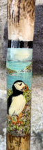 Load image into Gallery viewer, Puffins Painted on Antler Handle Hazel Thumbstick by Helen Elizabeth StudiosHelen