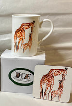 Load image into Gallery viewer, Rhino China mug giraffe China mug gift set mug and coaster Safari’s gift set by Helen Elizabeth Studios
