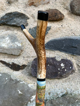 Load image into Gallery viewer, Pair Fox’s Hand Painted on Antler Handle Hazel Thumbstick by Helen Elizabeth Studios