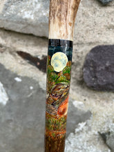 Load image into Gallery viewer, Foxes Painted on Antler Handle Hazel Thumbstick by Helen Elizabeth StudiosHelen
