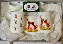 Load image into Gallery viewer, Wild hare boxing hare China mug and coaster by Helen Elizabeth Studios