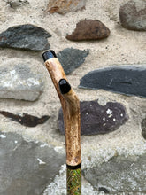 Load image into Gallery viewer, Peacock Displaying Painted on Antler Handle Hazel Thumbstick by Helen Elizabeth Studios