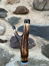 Load image into Gallery viewer, Roaring Stag in the Wilds Hand Painted Hazel Antler Handled Thumbstick