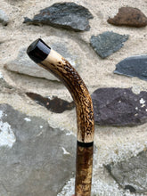 Load image into Gallery viewer, Hazel Wood Thumbstick with Antler Handle (R)