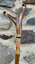 Load image into Gallery viewer, Highland cow antler topped thumbstick hand painted by Helen Elizabeth in