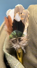 Load image into Gallery viewer, Natural Feather Cartridge Pin/Brooch for Hat, Lapel or Wrap (21)