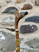 Load image into Gallery viewer, Woodcocks - Hand Painted Hazel  Wood Thumbstick with Antler Handle
