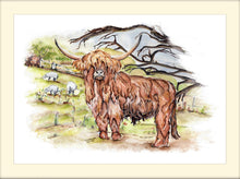 Load image into Gallery viewer, Highland Cow signed limited edition giclee print by Helen Elizabeth Studios