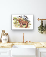 Load image into Gallery viewer, Highland Cow signed limited edition giclee print by Helen Elizabeth Studios