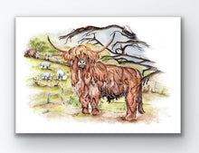Load image into Gallery viewer, Highland Cow signed limited edition giclee print by Helen Elizabeth Studios