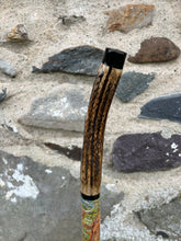 Load image into Gallery viewer, Highland cow antler topped thumbstick hand painted by Helen Elizabeth in
