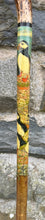 Load image into Gallery viewer, Puffins on The Cliff - Hand Painted Hazel Thumbstick with Antler Handle