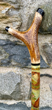 Load image into Gallery viewer, Otters on hazel country antler handled thumbstick